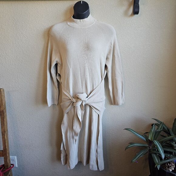 SNDYS Revolve Tied Up Ribbed Knit Dress Long Sleeve Beige Size Large L - Picture 3 of 8